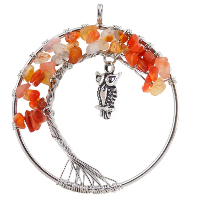 Tree Of Life Genuine Red Fire Agate Gemstone Silver Woman Owl Necklace Pendants