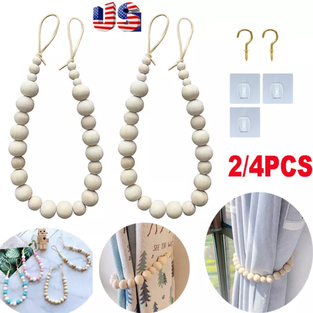 Wooden Tie Curtain Tiebacks Tie Backs Buckle Clips Holdbacks Window Decor 4/2PC