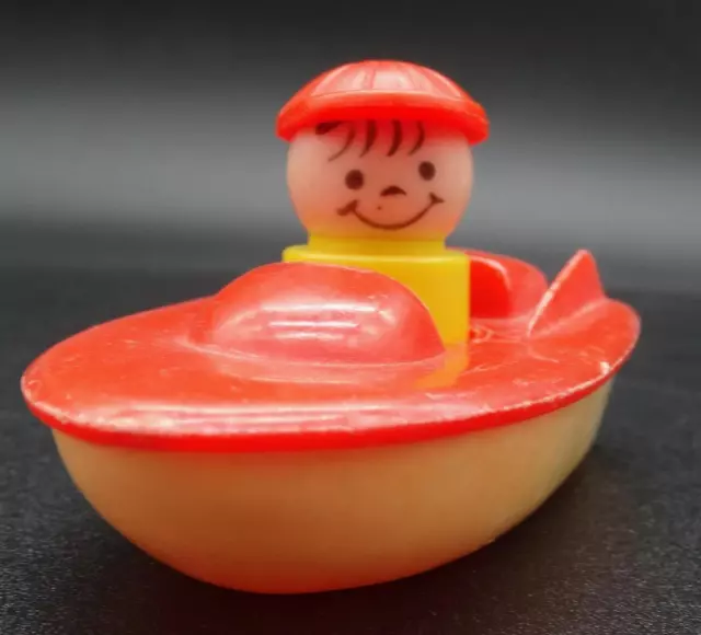 Vintage Fisher Price Little People Boat and Boy - Hong Kong Win Toy