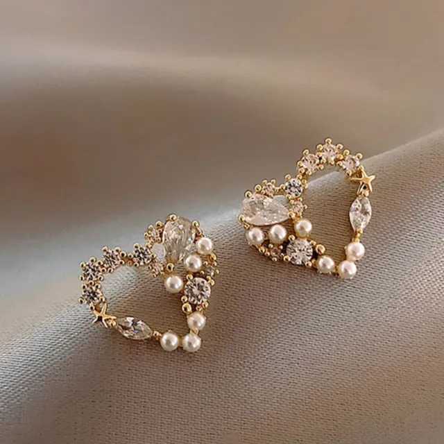 2021 Fashion Rhinestone Pearl Love Heart Ear Stud Earrings Women Wedding Jewelry