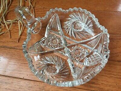 American Brilliant ABP Cut Glass Nappy Dish Bowl Pinwheels Hob Stars Vintage