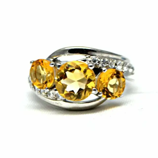 Beautiful Citrine Gemstone 2.00CT with Cubic Zirconia in Sterling Silver Ring