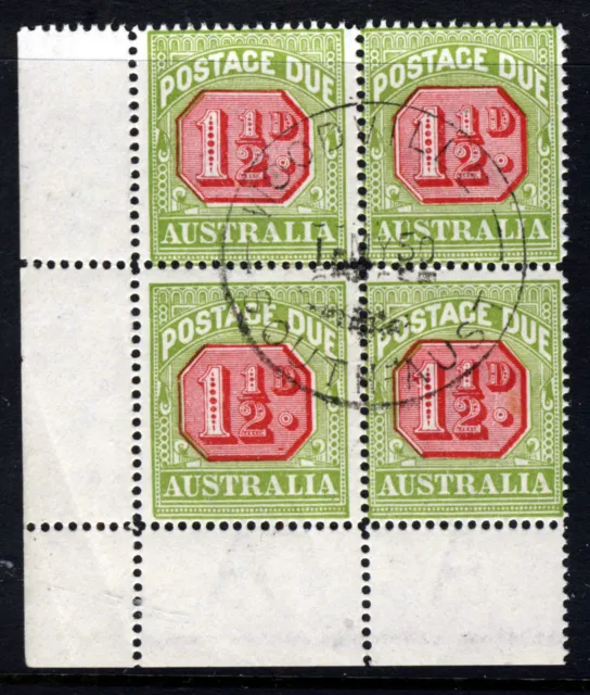 AUSTRALIA 1925 POSTAGE DUES CORNER BLOCK 1½d Perf 14 Wmk Crown A (W6) SG D93 VFU