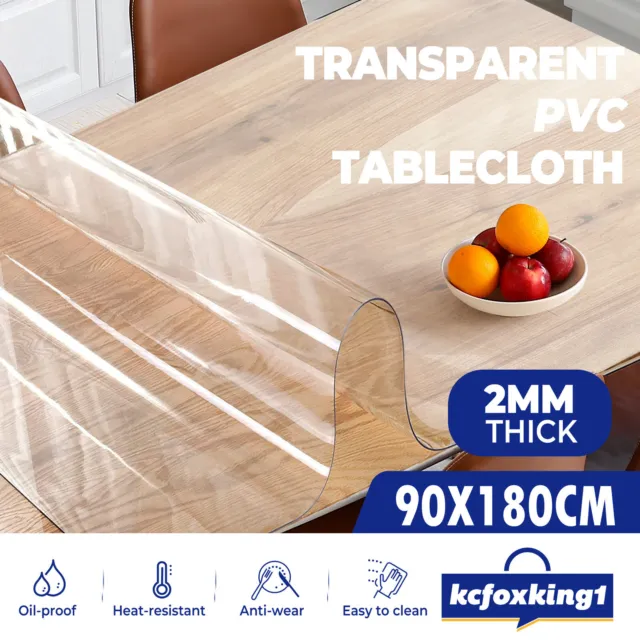 2MM Clear Tablecloth Waterproof PVC Dining Table Cover Protector Custom 90x180cm