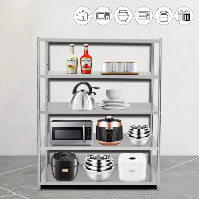 5 Tier Stainless Steel Table Kitchen Shelving Adjustable Storage Unit Heavy Duty