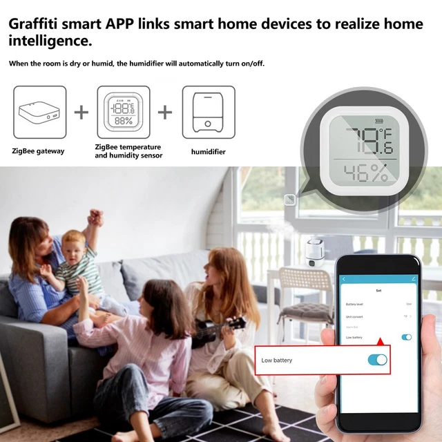 ZigBee Sensori di umidità temperatura intelligenti confezione da 2 per monitoraggio controllato app