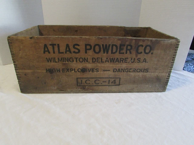 Vintage Wooden Dangerous High Explosives Crate Atlas Powder Dynamite Wood Box