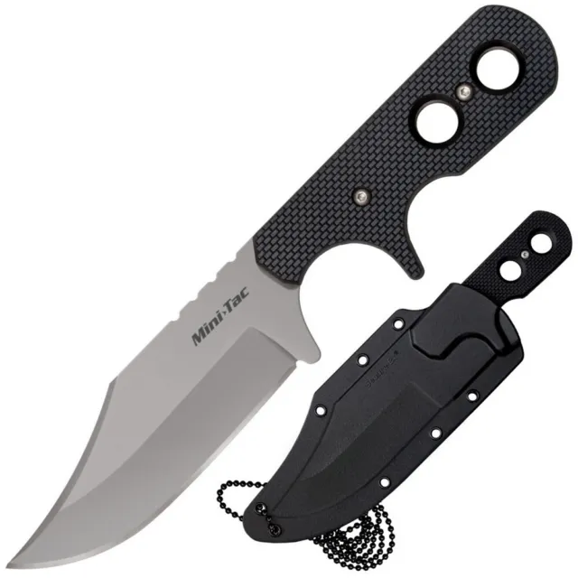 Cold Steel Mini Tac Bowie Fixed Blade Knife Neck Sheath Black Handle - 49HCF