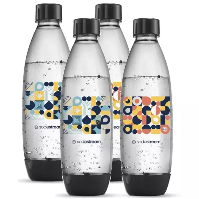 NEW SodaStream Geometric Limited Edition Bottle Dishwasher Safe 1L 4 Pack Black