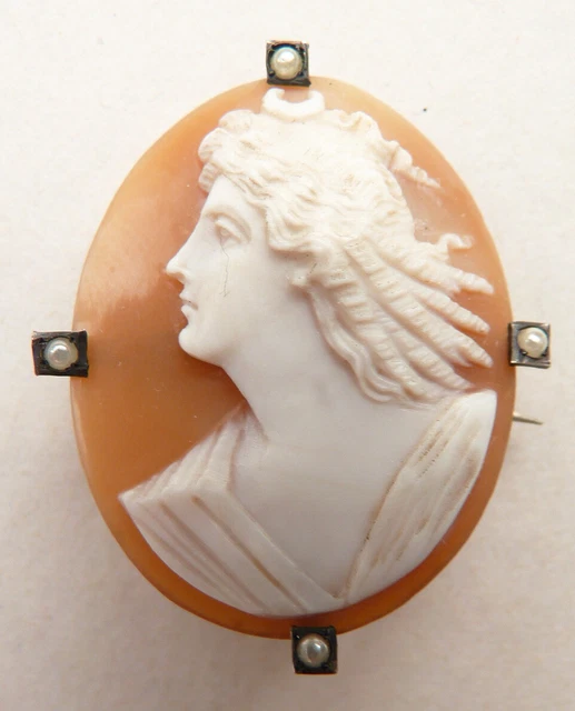 Broche/Camée Ancien En Argent 800 - Représentant La Vierge Marie Et Jésus - Fermoir Cassé (à Restaurer) - Occasion