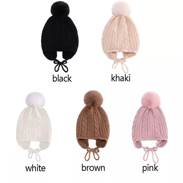 New Cute Solid Color Beanie Cap Baby Knitted Hat Ear Protection Cap Warm Hat 2