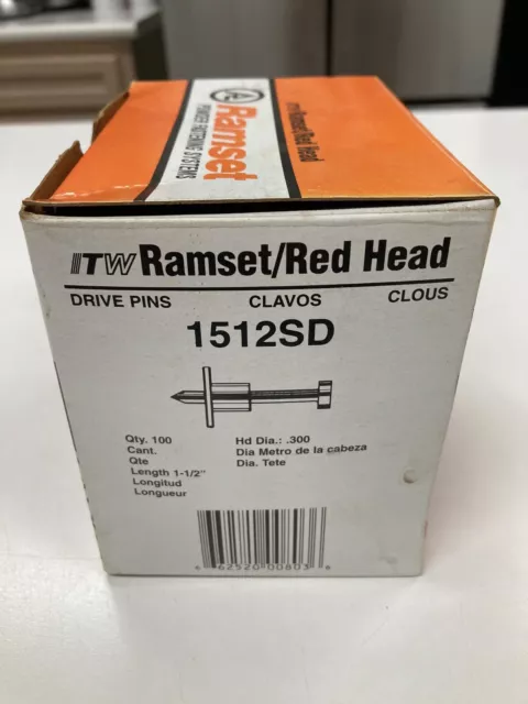 Ramset powder fasteners drive pins 1512SD 1-1/2" box quantity 100 ITW Red Head