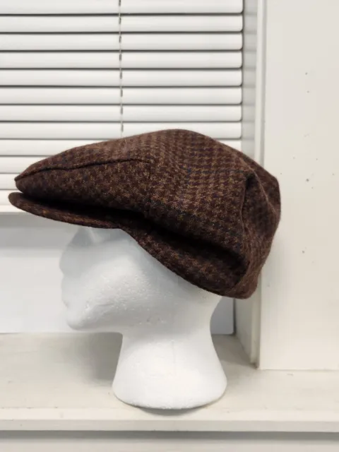 STETSON Ivy Cap Large Wool Brown Houndstooth Driving Cabbie Newsboy Hat VTG NWT