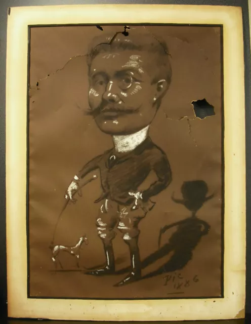 Marcel Pico 1886 Caricatura De'Ernest Belay & Hijo Perro Accidentes Dibujo