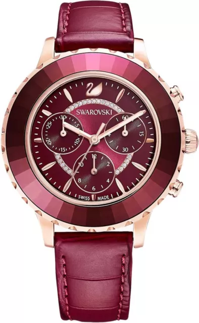 Swarovski 5547642 Octea Lux Red Leather Strap Rose-gold tone PVD Chrono Watch