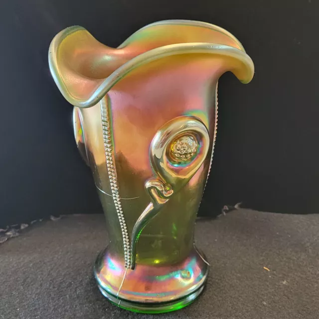 Antique NORTHWOOD Tornado Iridescent Amethyst Carnival Glass Vase, 6.5", VGC