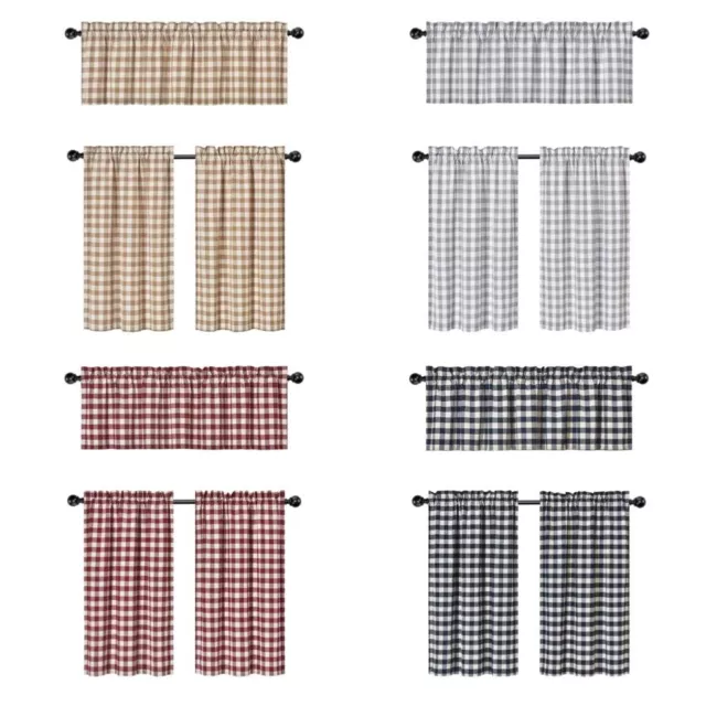 Country Plaid Gingham 3 Pc Kitchen Curtain Tier & Valance Set - Assorted Colors