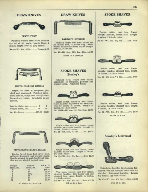 1938 PAPER AD Pexto Draw Knife Barton Shingle Stanley Spoke Shave Box Scraper
