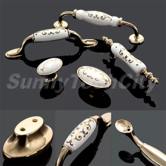 2x Ceramic Flower Drawer Pull Handles Bedroom Kitchen Closet Cabinet Door Knobs