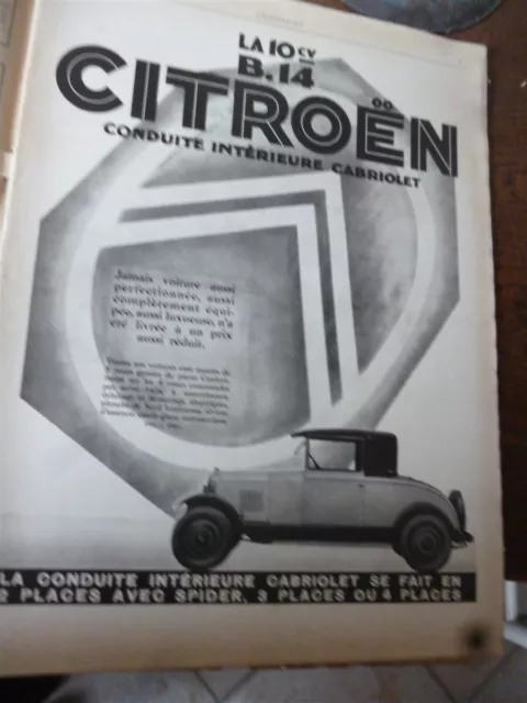 CITROEN 10 B14 conduite intérieure cabriolet  52 pub papier l'ILLUSTRATION 1927