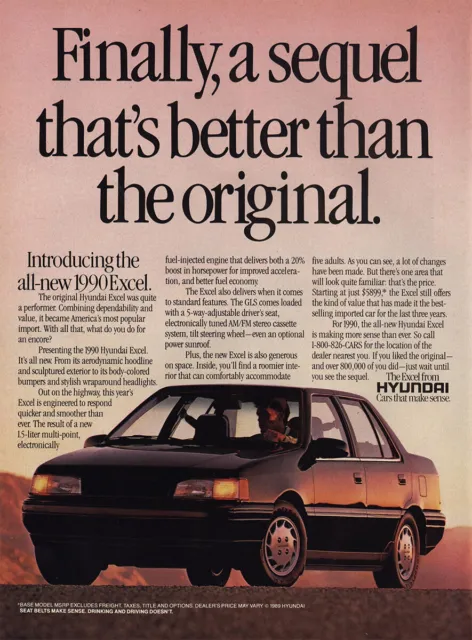 1990 Hyundai Excel: Sequel Better Than Original Vintage Print Ad