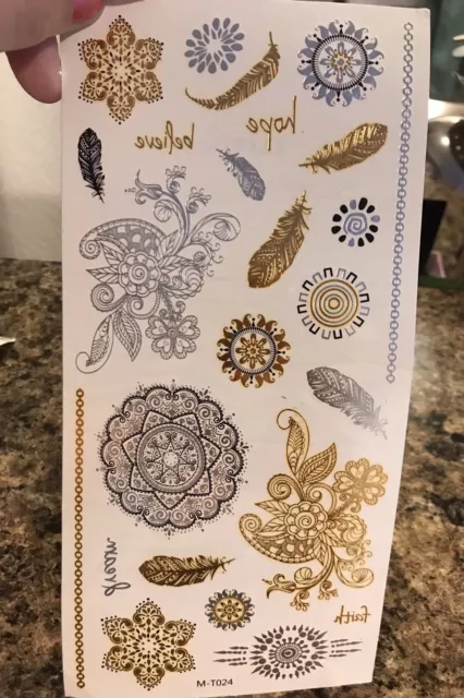Super Metallic Gold Silver Temporary Henna Bling Tattoo 2 Sheets