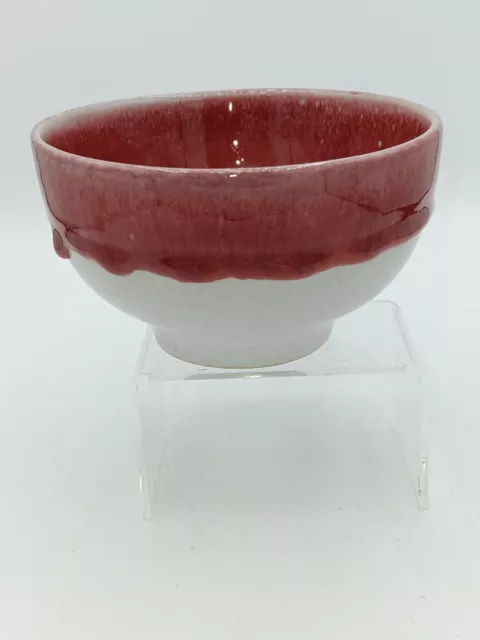 Heavy Red Drip Glaze Signed Pottery Bowl