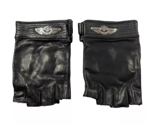 Harley Davidson Black Leather Fingerless Gloves 100th Anniversary Size Medium