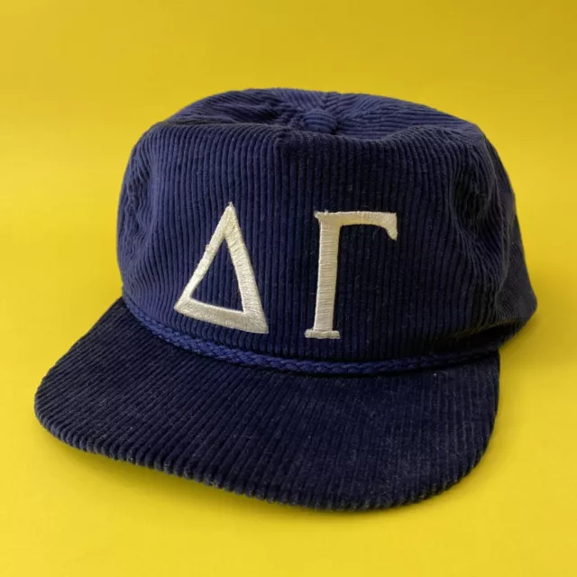 Vintage DELTA GAMMA Fraternity Frat Sorority Blue & White Corduroy Hat Cap