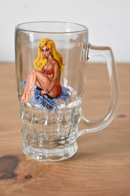 Vintage Glass Tankard Half Pint Bikini Clad Pin Up Pattern Ravenhead Man Cave L)