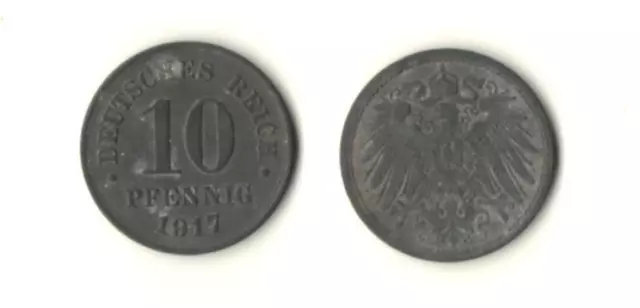 Deutsches Reich WKI Ersatz Münze Eisen 10 Pfennig 1917 ohne Buchstabe *DR83a