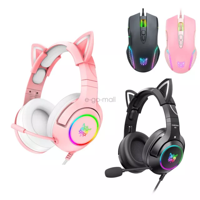 ONIKUMA RGB Gaming Headset Cat Ear Headphones For PS3 Gamer Xbox Girl Boy