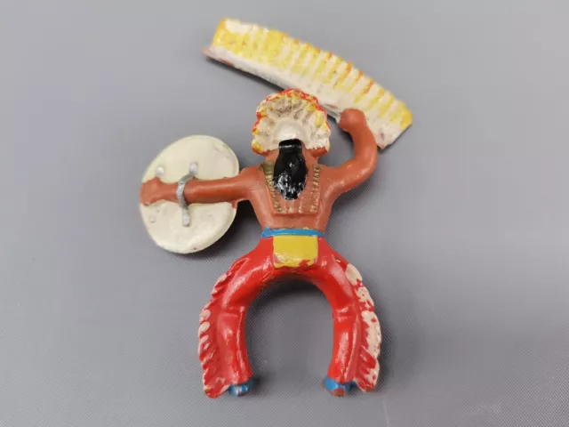 Massefigur Gummi Indianer farbig 8,5 cm ANTIK uralt Rarität Spielzeug 2