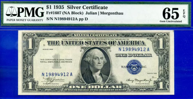 Near TOP POP - 1935 $1 S/C (( 2nd Finest - NA Block )) PMG 65EPQ  # N19894912A-