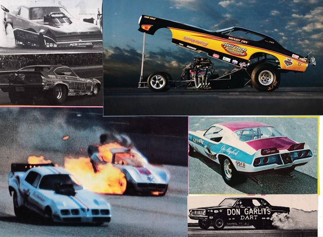 70 LOT Vintage & Old School FUNNY CAR Drag Racing History, Magazine Clips