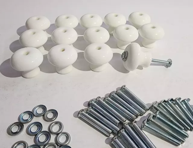 14 Vintage Porcelain Cabinet Knobs Drawer Pulls White With Hardware