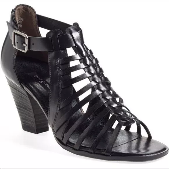 PAUL GREEN Christy Block Heel Leather Gladiator Sandal in Black Size UK 7