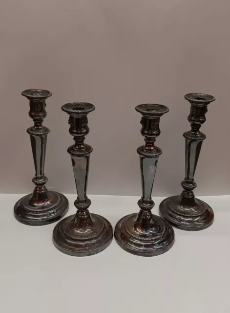 4 19th Century Sheffield Plate Candlesticks (pattern 332), 12", Mark in top cup