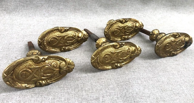 5 antique french door handles knobs lot 19th century gilded bronze castle