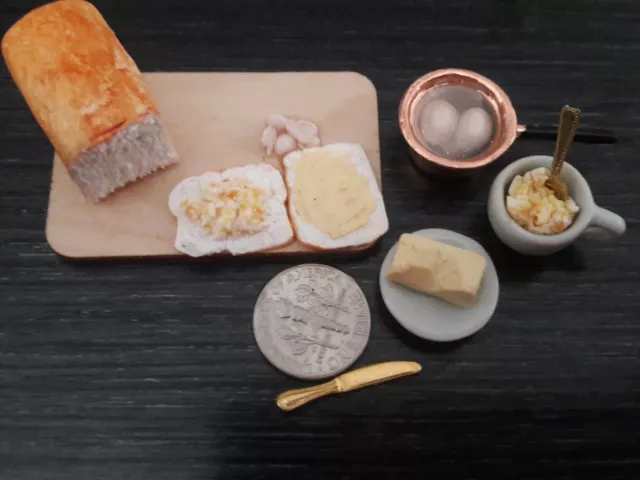 Boiled Egg Sandwiches Board 1:12 Dollhouse Artisan Ooak New