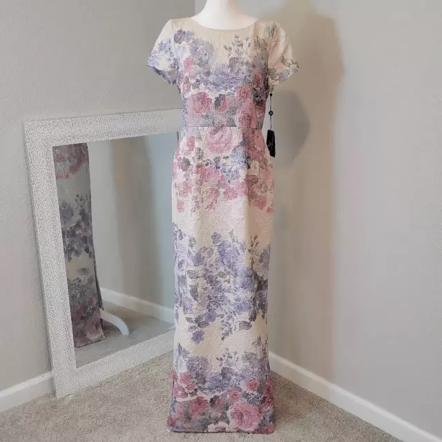 Adrianna Papell Womens Floral Matelasse Column Gown Dress Size 8
