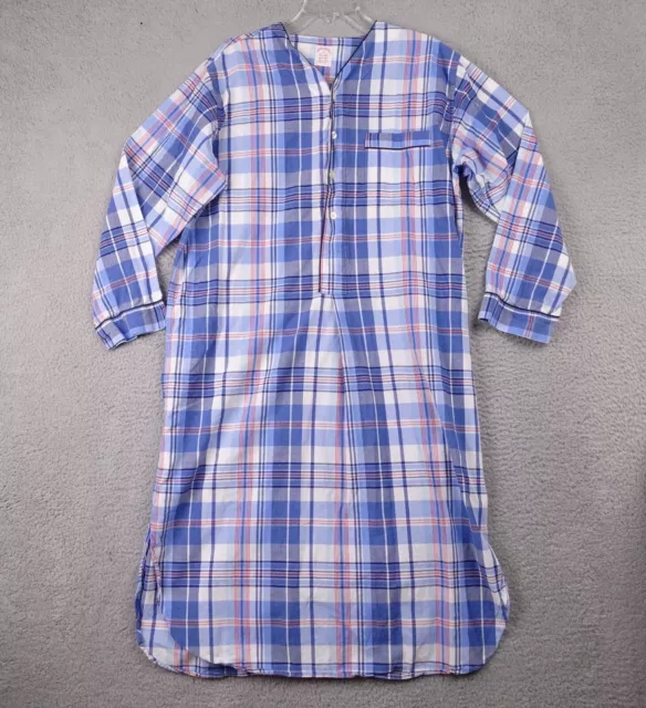 Brooks Brothers Mens Night Shirt Long Sleeve Blue Plaid Cotton Pajamas Button M