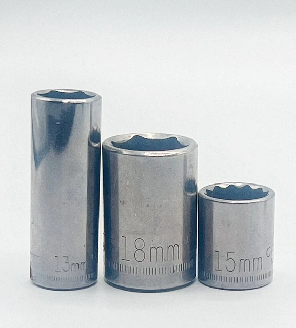 Craftsman 3-Piece 13mm 6pt 1/4" Dr. 15mm 12pt 1/2" Dr, 18mm 6pt 3/8" Dr Sockets