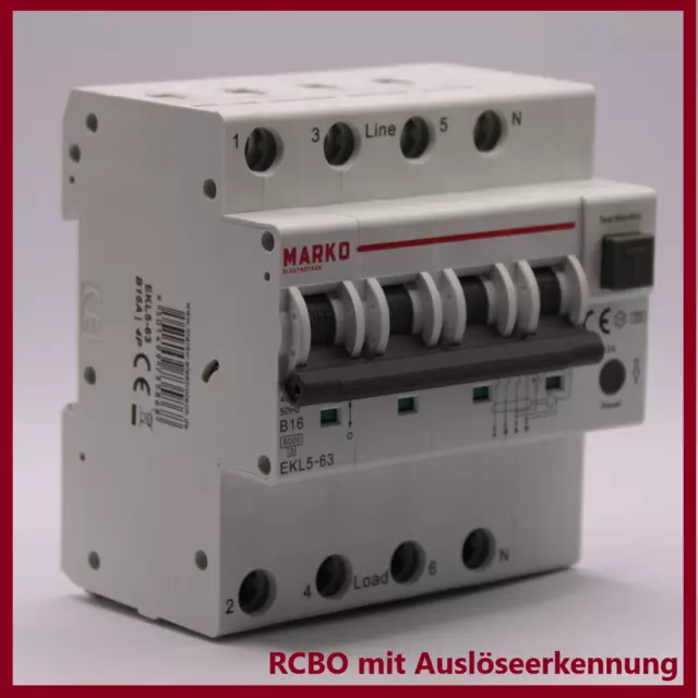 FI+LS-Schalter RCBO B16 FI-Schalter LS Schalter 30mA Typ A 3P+N Auslöseerkennung