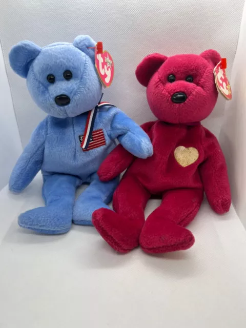 TY BEANIE BABY - BLUE AMERICA BEAR - 911 Remembrance Usa (2001) and Valentine