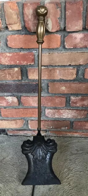 Antique IRON & BRASS HEARTH SHOVEL, Copper HANDLE, Victorian Fire Place