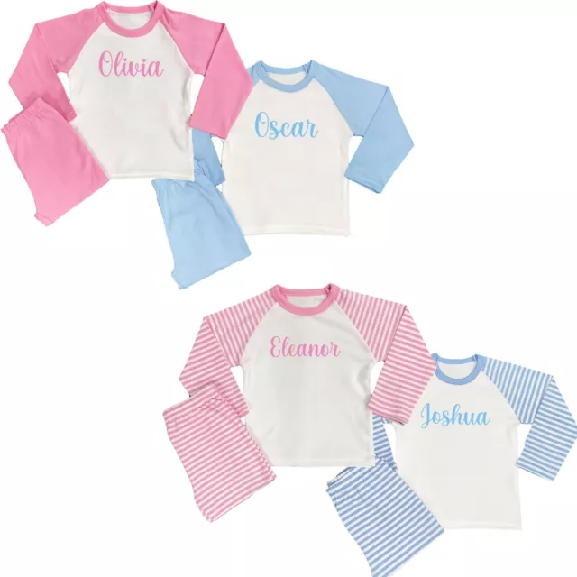 Personalised Name Girl Boy Baby Pyjamas Pink Blue Pyjamas Childrens 6 Mths-8 Yrs