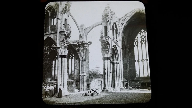 Antique Magic Lantern Glass Slide Photograph - Melrose Abbey Ruins Scotland