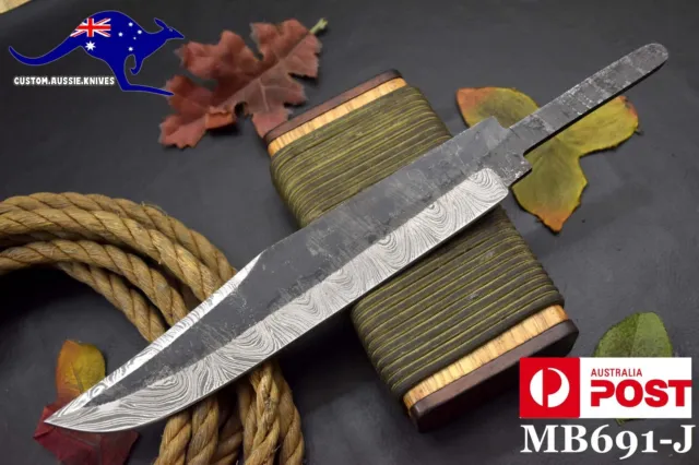 Custom Hammered Damascus Steel Blank Blade Bowie Hunting Knife Handmade (MB691-J