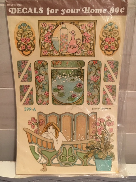 Nuevas calcomanías Meyercord 1977 vintage art nouveau retro mod diseños florales #399-A